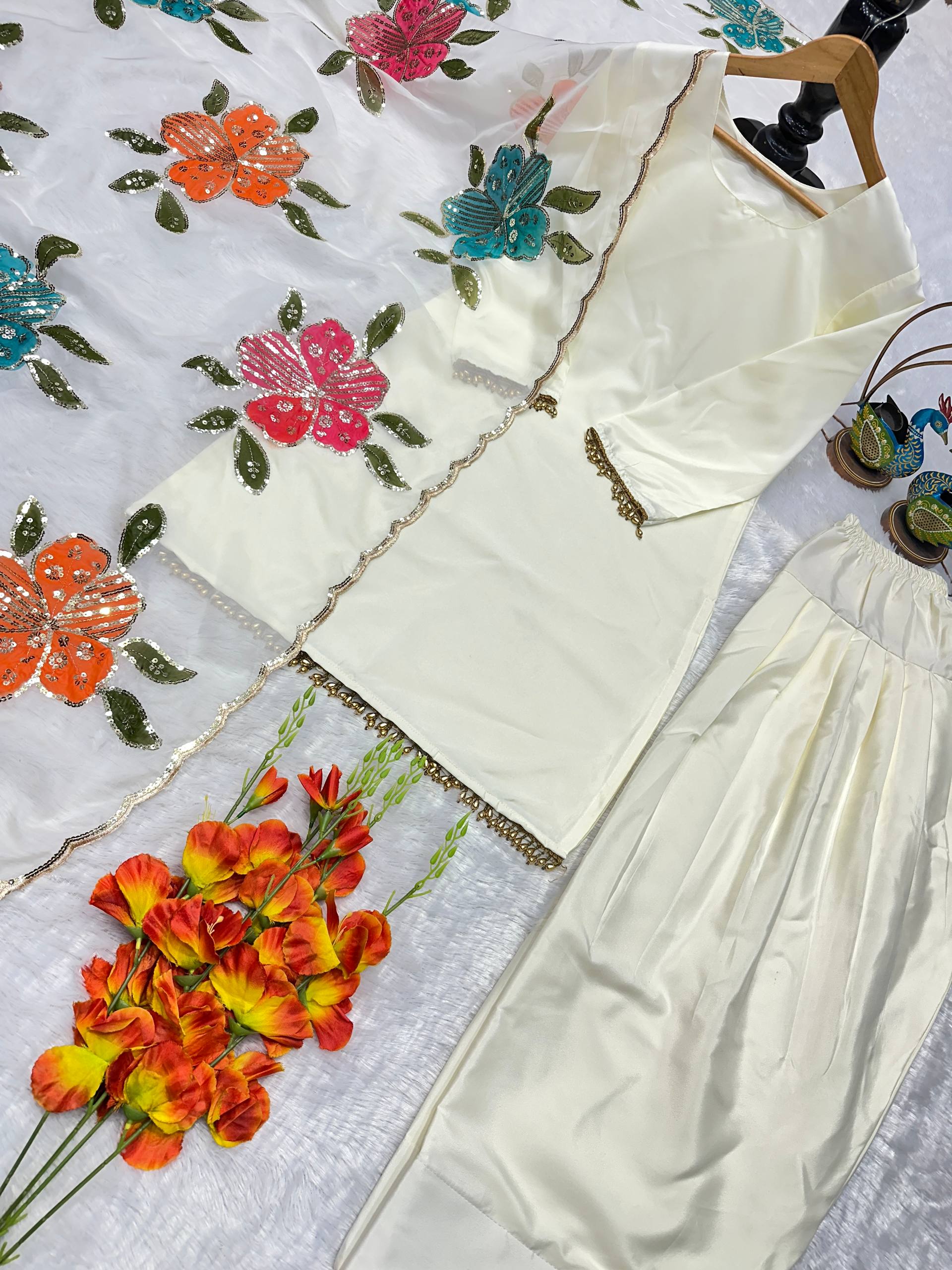 Luxe Alabaster Floral-Drape Couture
